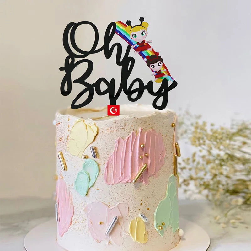 

Oh Baby Acrylic Cute Bee Cake Toppers Cartoon Animal Rainbow Baking Cake Toppers Baby Birthday Party Cake Decoration Baby Shower