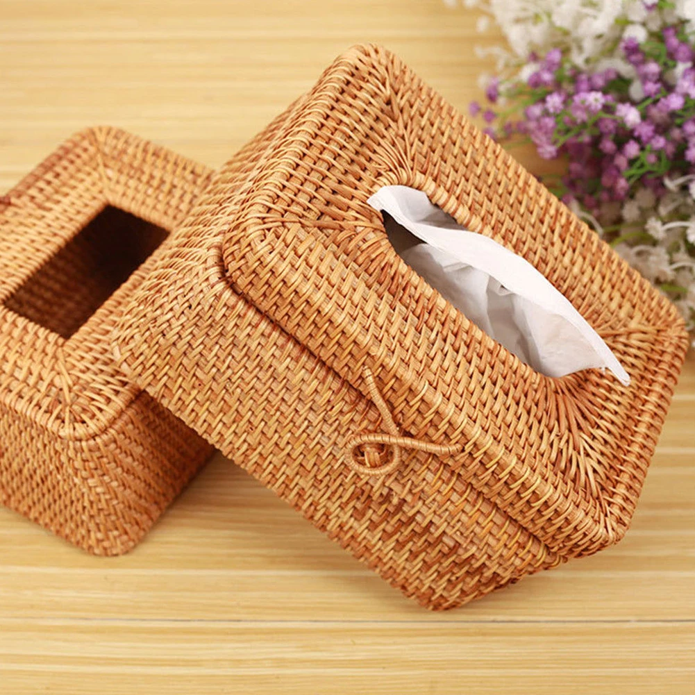 

Rattan Tissue Box Storage Box Rectangular Vintage Tissue Holder Bedroom Living Room Paper Organizers Portable Supplies