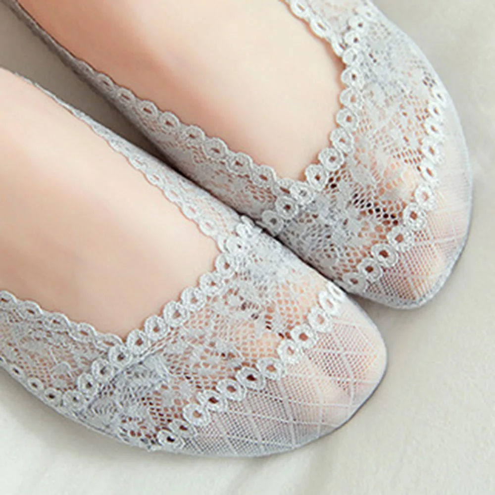 

1Pair Summer women Silica Gel Lace Boat Socks Invisible Cotton Sole Antiskid Slippers Anti-Slip Sock Breathable Boat Low Socks