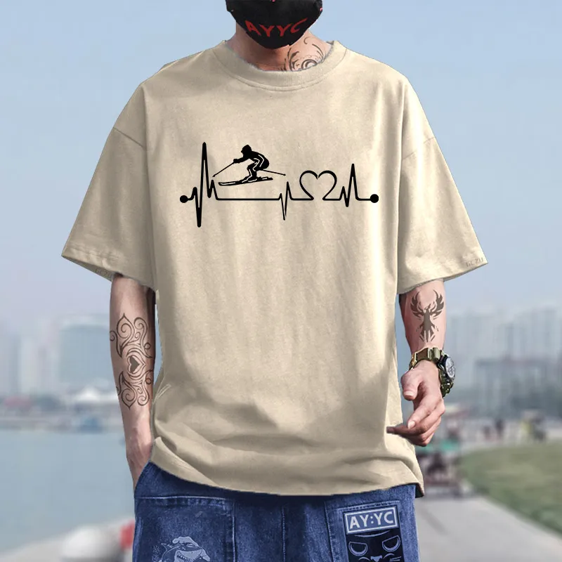 

Футболка мужская с коротким рукавом, креативная брендовая тенниска с изображением снега, лыжного спорта, живого пульса, уличная одежда в ст...