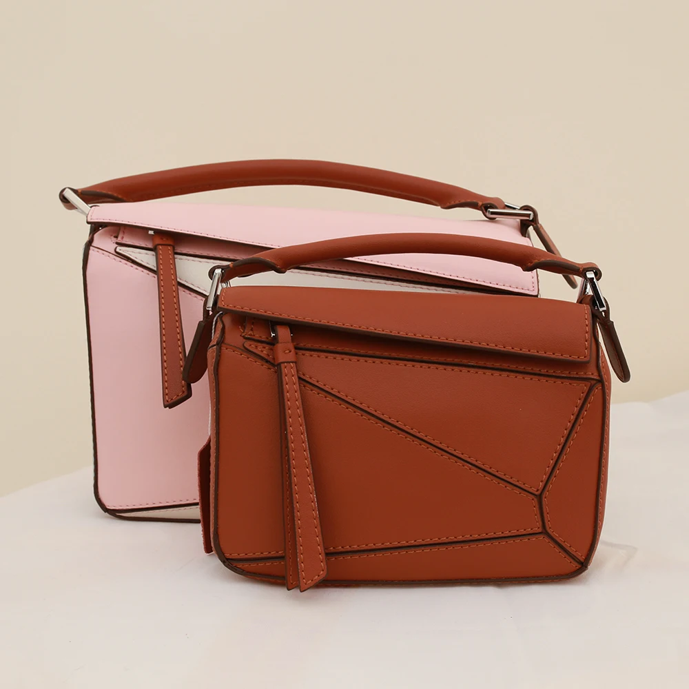 

Luxury Handbags Women Genuine Leather Designer Stitching Geometric Bag Ladies Sling Crossbody Messenger Bag Color Pillow Bag