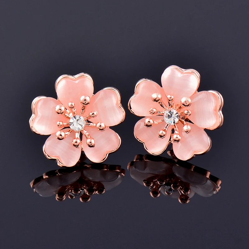 

KIOOZOL Vintage Rose Pink Blue OPAL Flowers Silver Color Stamen Stud Earrings For Women Fashion Hot Jewelry Gifts 660 DP1