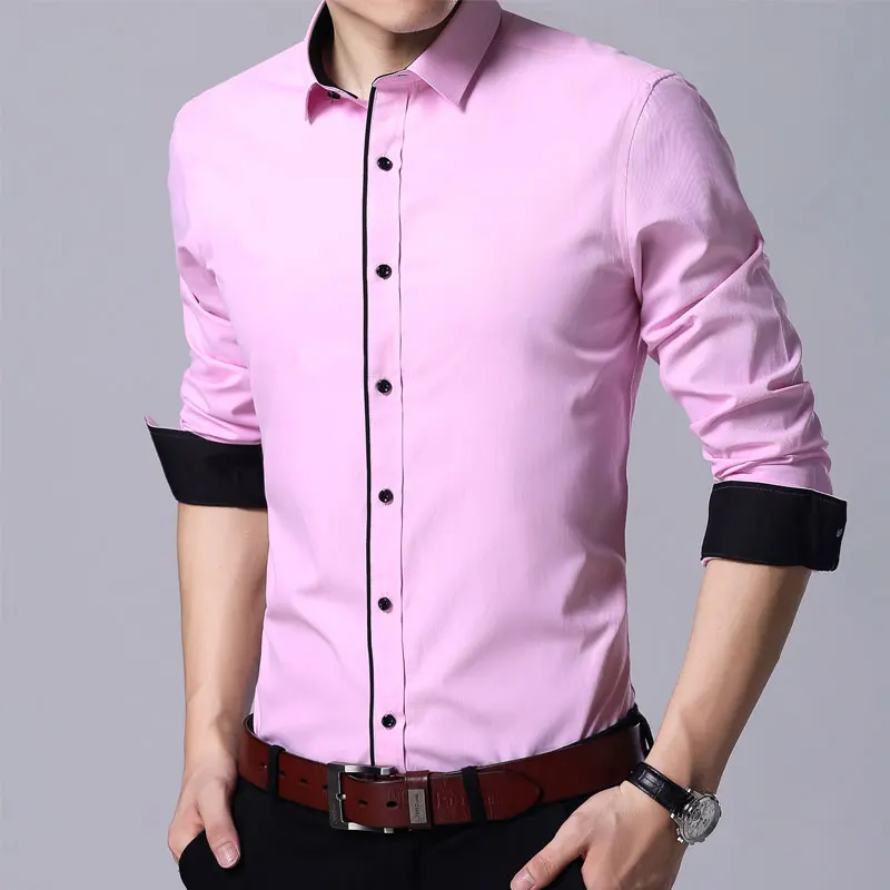 Саржевая Мужская рубашка контрастного цвета с длинным рукавом и квадратным