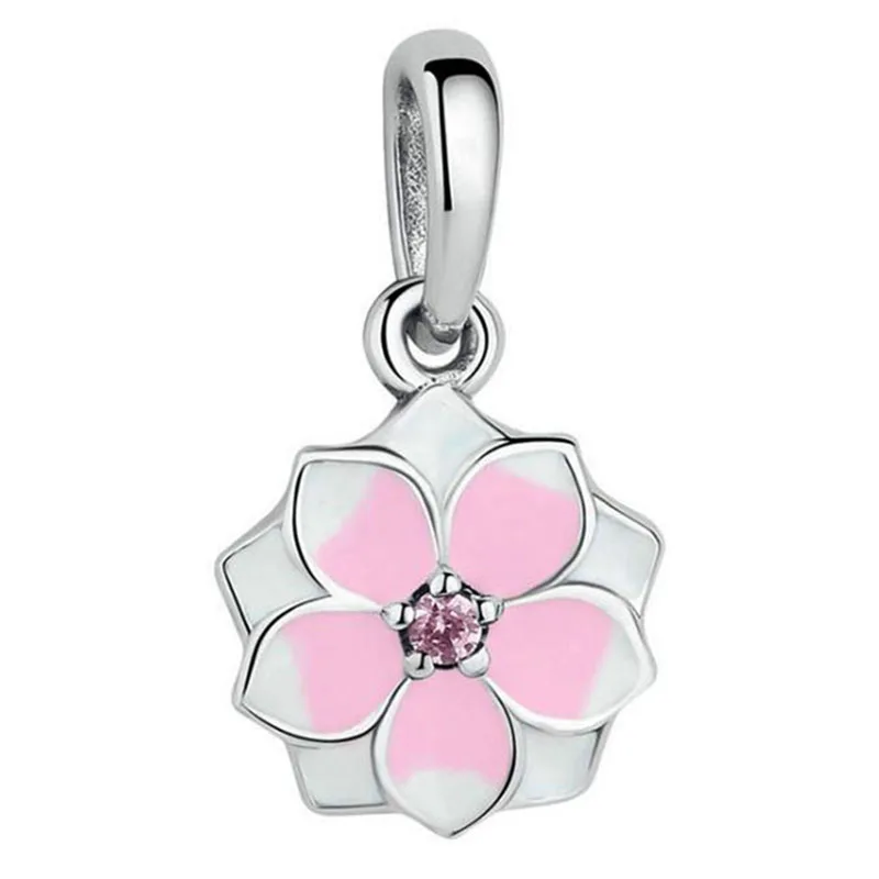 

100% 925 Sterling Silver Charm Ten Mile Peach Blossom Pendant Fit Pandora Women Bracelet & Necklace Diy Jewelry