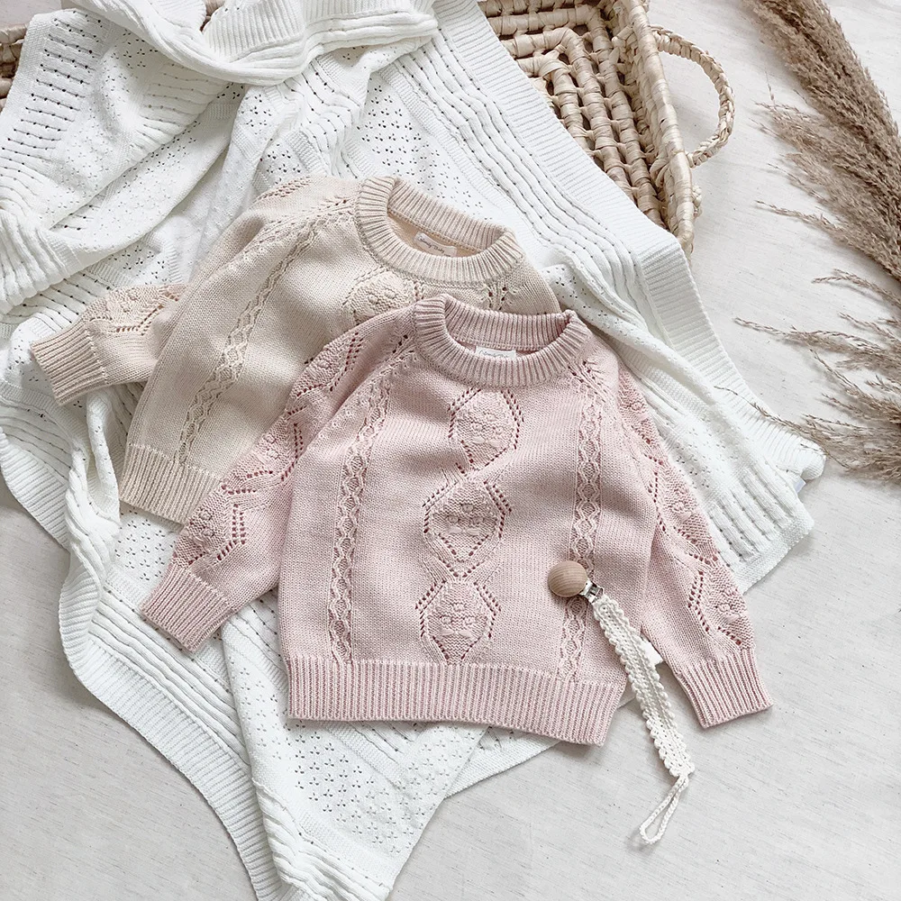 

Однотонные свитера для новорожденных девочек, демисезонные детские пуловеры, топы, вязаная одежда в Корейском стиле для маленьких принцесс...