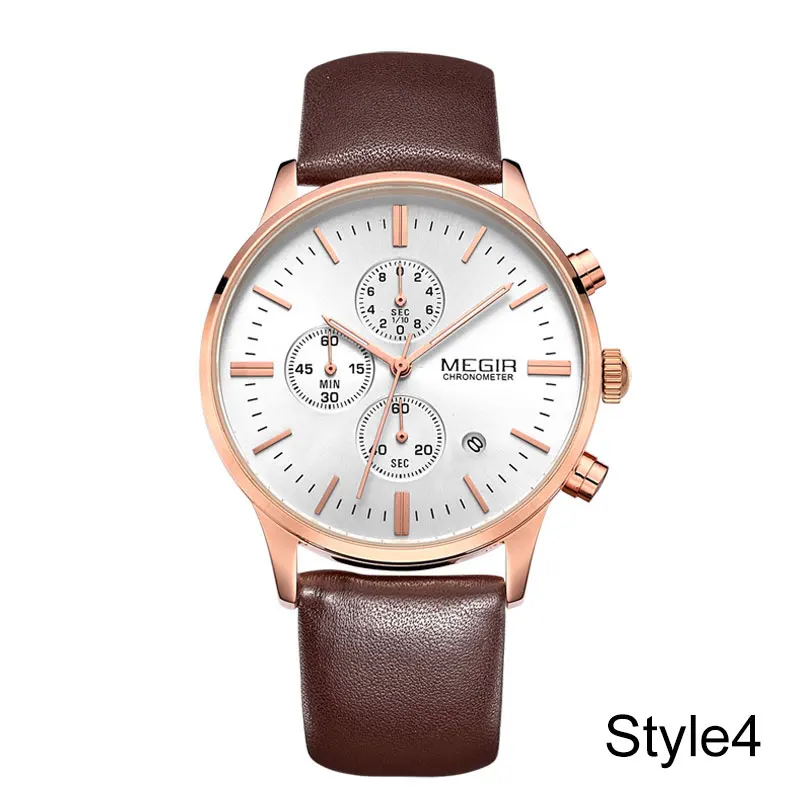 Style4 MEGIR, новинка, модные мужские часы, военные, спортивные, кварцевые часы, кожа, водонепроницаемые, мужские наручные часы, часы для мужчин, Relogio Masculino - Цвет: Style4