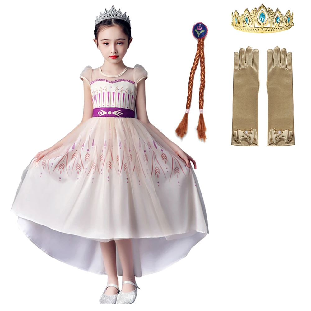 

Детская одежда, детский Рождественский костюм для косплея, бальное платье с коротким рукавом и цветочным рисунком, платье Анны для девочек