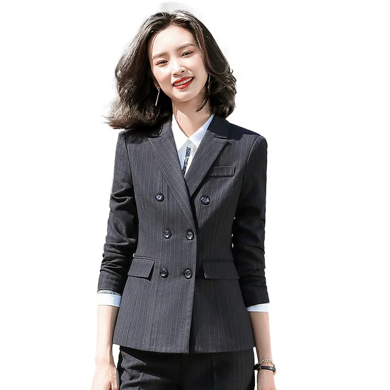 

2020 spring and autumn women's professional pants suit office overalls feminine Casual striped women's blazer skirt Two-piece