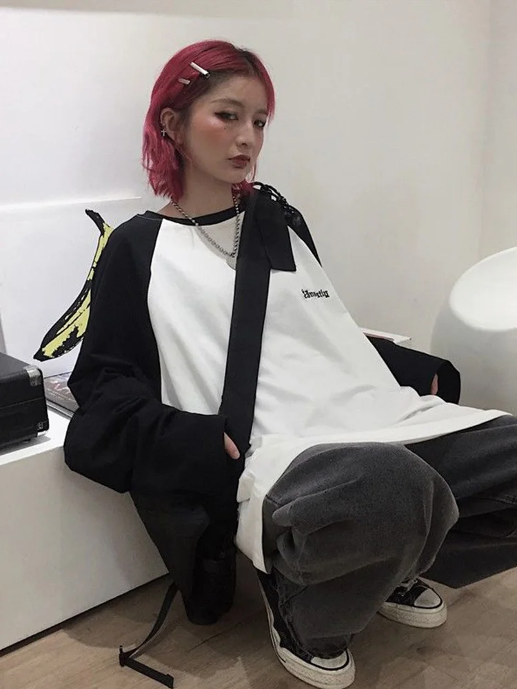 Женская футболка с длинным рукавом большого размера в стиле хип-хоп | одежда