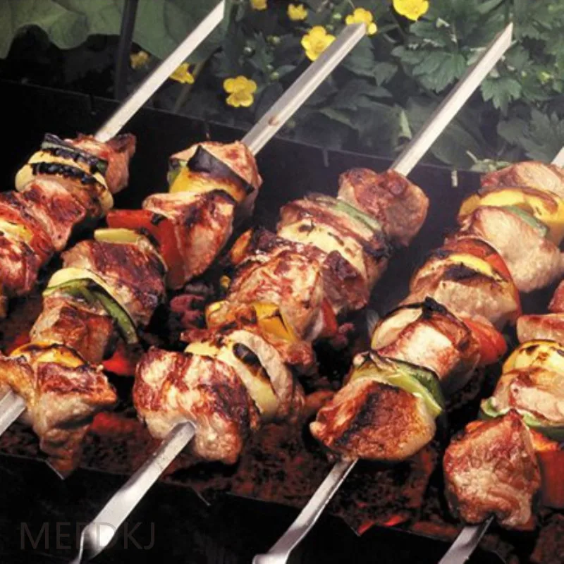 

10pcs reusable stainless steel barbecue label flat round barbecue needle steel mutton skewer barbecue skewer wear skewer