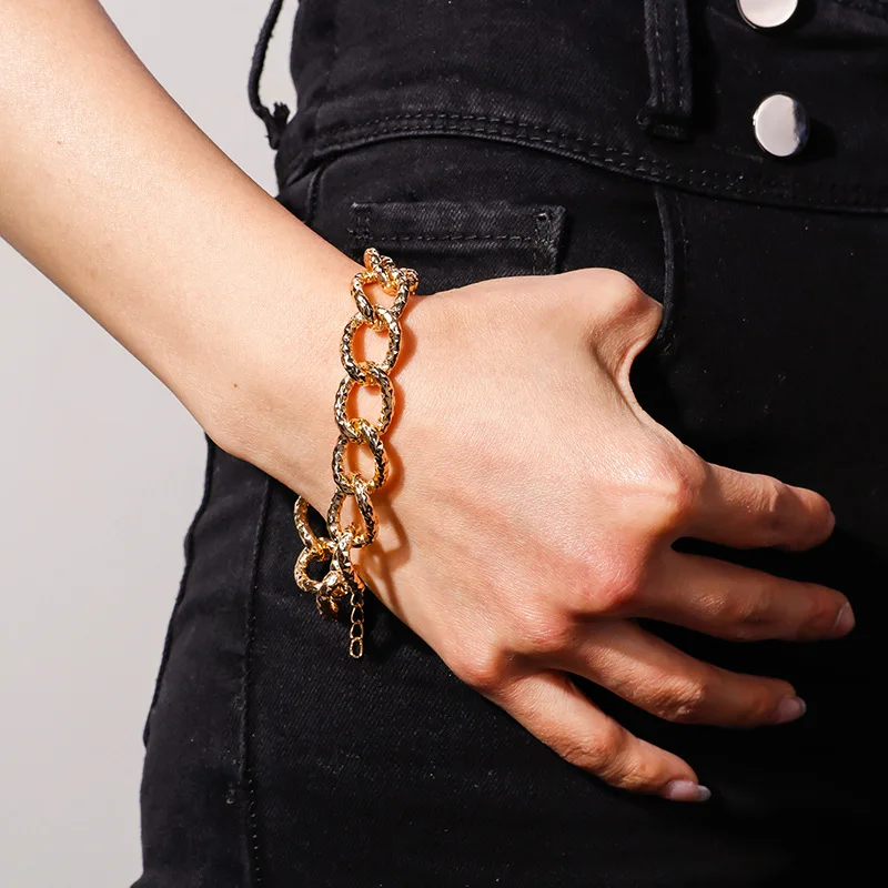 

Kiwiberry 2021 Hip Hop Bracelet Personality Elements Ins Metal Thick Chain Bracelet Cuban Chain for Men Women Jewelry Gift