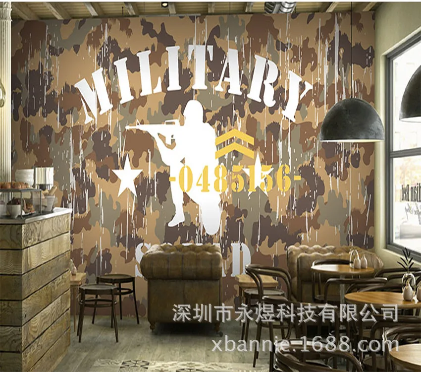 3D Военные камуфляжные обои в стиле ретро ностальгическая война тема интернет бар