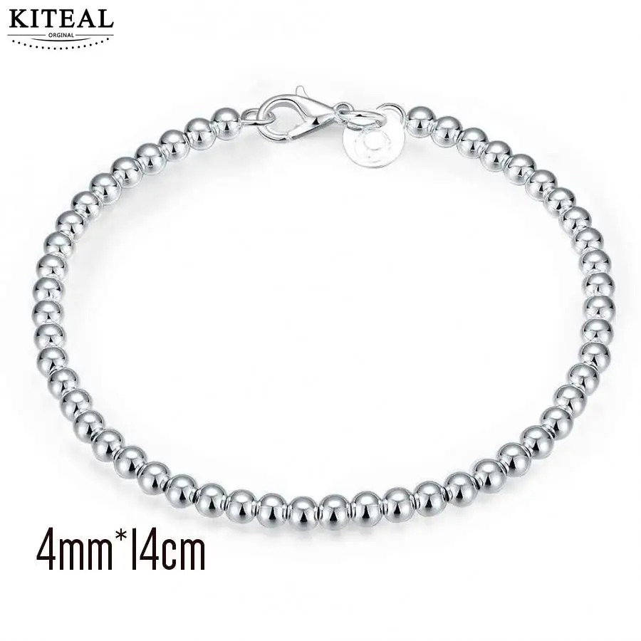 silver4mm14cm 925 Модный элегантный позолоченный/посеребренный браслет 4 мм 6 мм 8 мм 14 см 16 см 18 см 20 см с бусинами, цепочка для женщин и девушек, милый браслет, ювелирное изделие H198 - Окраска металла: silver4mm14cm