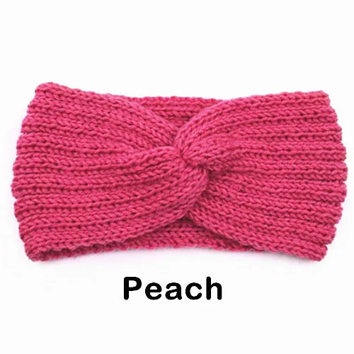 Peach Зимняя теплая вязаная повязка на голову для женщин, шерстяная повязка на голову с вязаным узлом, тюрбан, повязка на голову для ушей, теплые повязки на голову, женские аксессуары для волос - Цвет: Peach