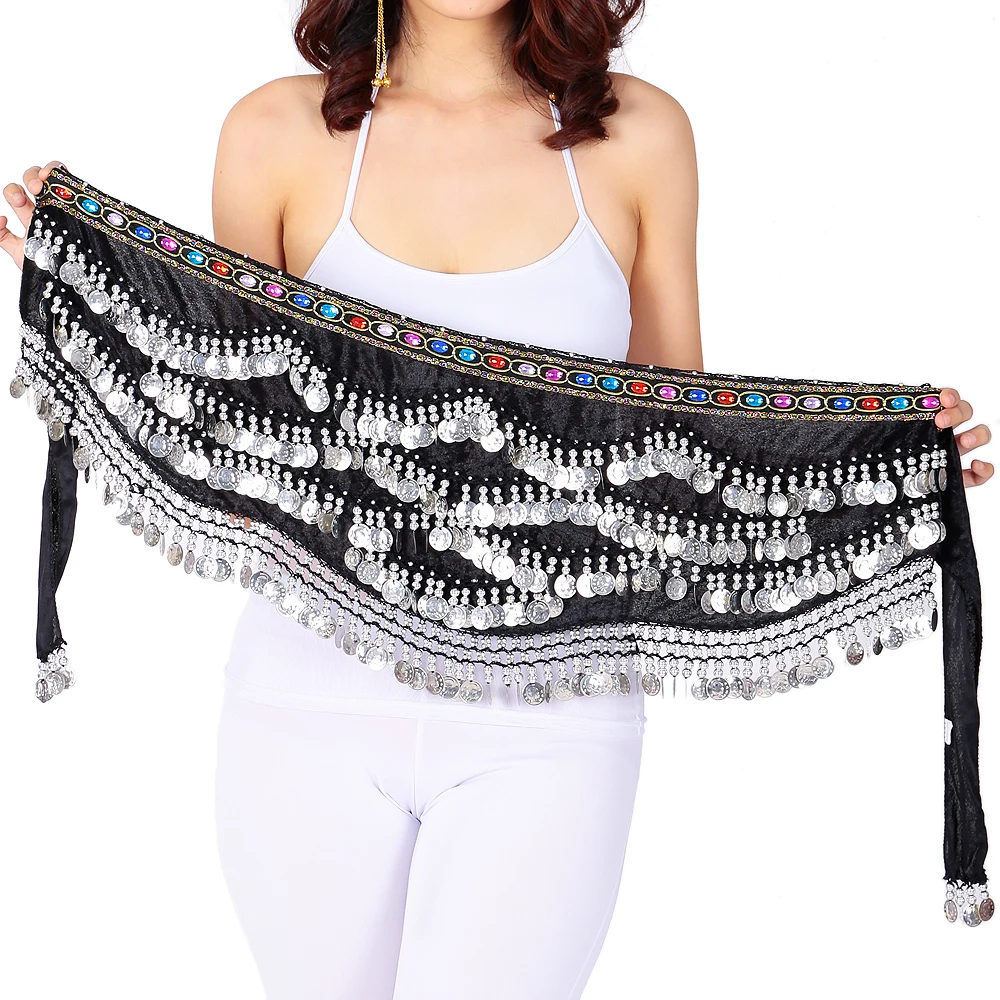 Женский набедренный платок для танца живота Серебряный бархатный топ с бусинами