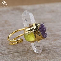 fashion women healing crystal beads gold open ring white citrine amethyst quartz statement rings fashion jewelry gift dropship