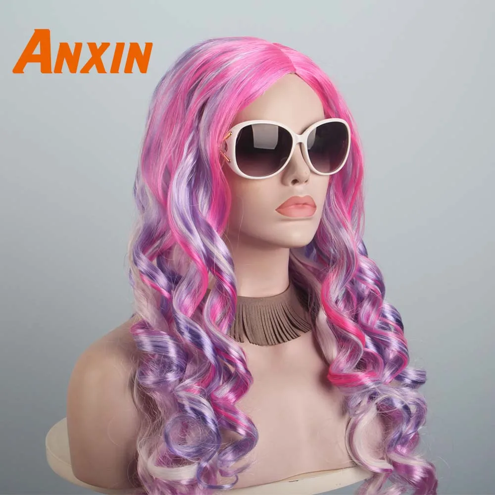 

Anxin Long Curly Colorful Candy Color Synthetic Wig Unicorn Accessories Purple Pink For Girls Women Cosplay Party Anime