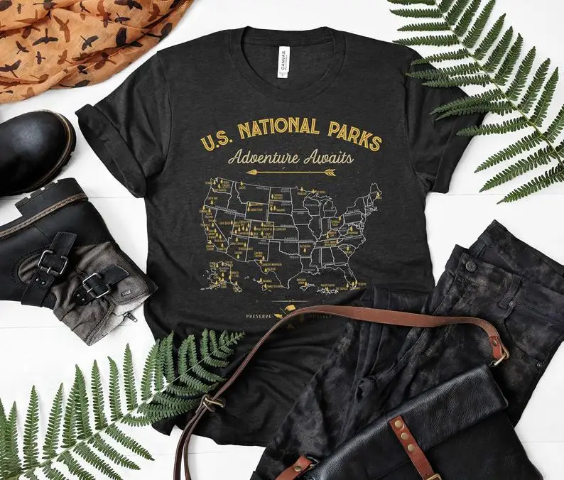 Рубашка с картой в национальном парке/рубашка парке/подарки парке/национальные