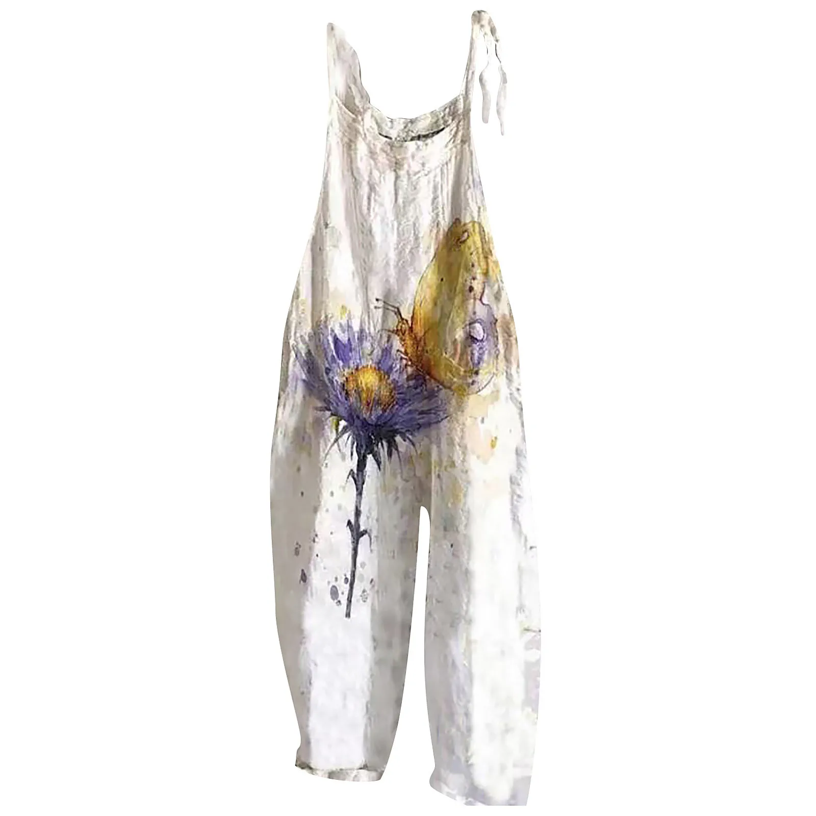 

Casual Strap Jumpsuits Vintage Butterfly Print Sleeveless Women Rompers Autumn Female Sling Loose Dungaree Playsuits Summer 2021