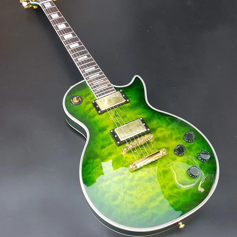 

Green Burst Custom Electric Guitar Solid Mahogany Body Quilted Maple Veneer Rosewood Fingerboard Gold Hardware Free Shipping