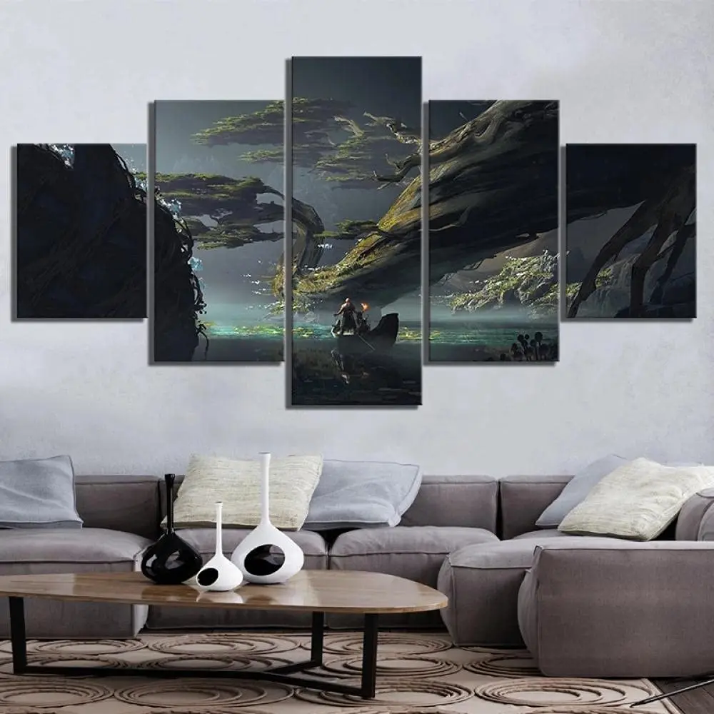 

No Framed 5 Panel God of War Game Scenery Modular HD Print Wall Art Canvas Posters Pictures Paintings Home Decor for Living Room