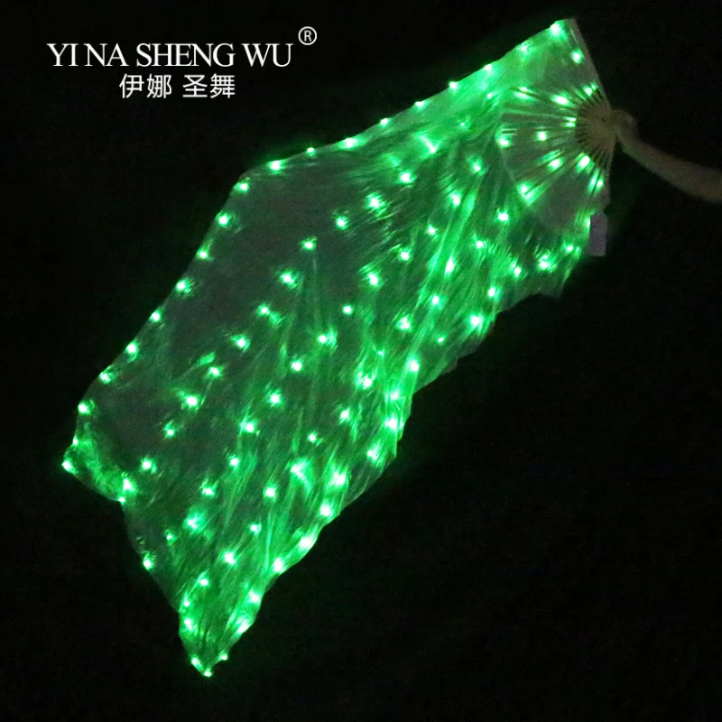 1pc Right hand-Green Танец живота Шелковый светодиодный вентилятор сценическое представление светодиодная бутафория вентиляторы красочный светильник светодиодный вентилятор Блестящий светодиодный 1 шт./1 пара вентиляторов(можно сделать цвета - Цвет: 1pc Right hand-Green