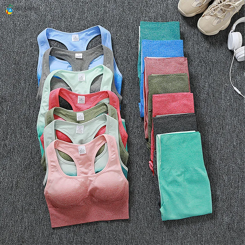 Para Praia New Sport Bra Yoga Set Gradient Sportswear Breathable Running Suit Fitness Clothing Women Gym Legging Workout Clothes | Спорт и