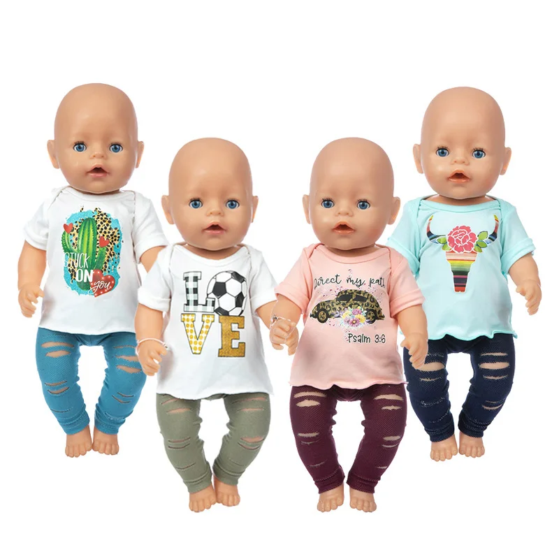 

2021 New Baby New Born Fit 18 inch Doll Clothes Accessories Car Football Ripped Pants Clothes For Baby Birthday Gift