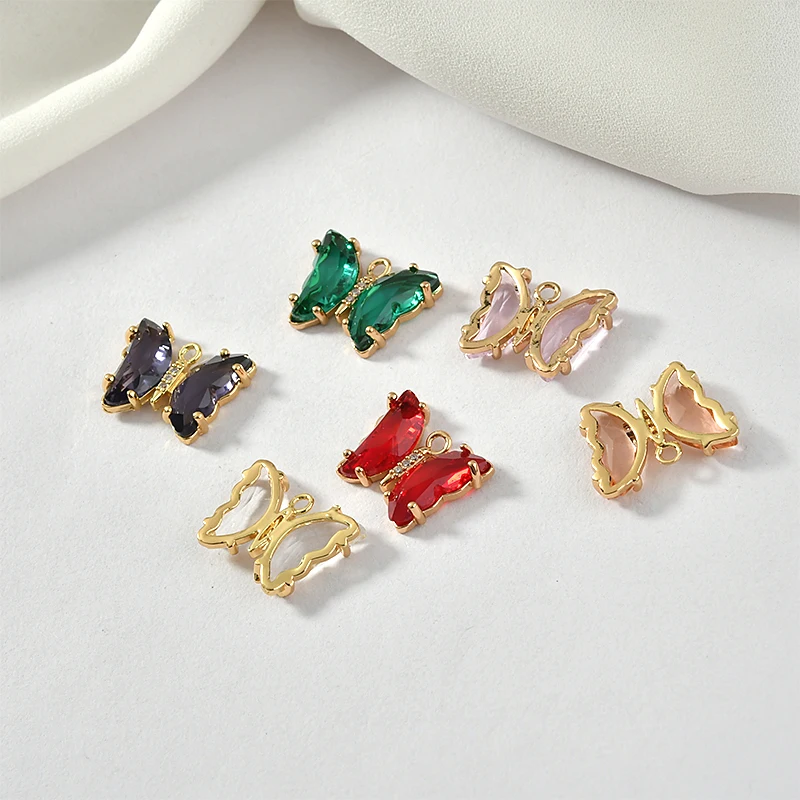 Поддерживает цвет медный Кристалл Циркон Одиночная вешалка кулон Бабочка DIY