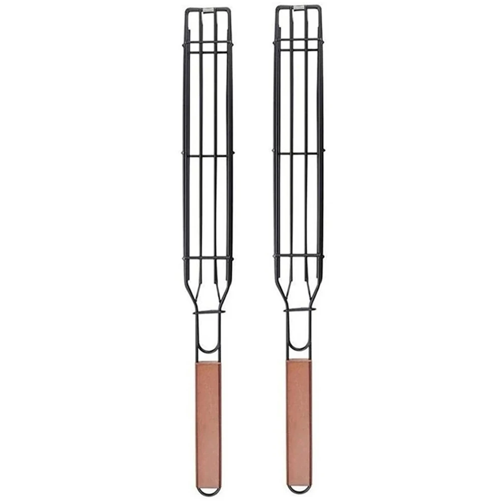 

1/2pcs Barbecue Tool Grill Easy-Flipping Non-Stick Coated Steel Barbecue Baskets Reusable And Eco- Friendly BBQ Tools