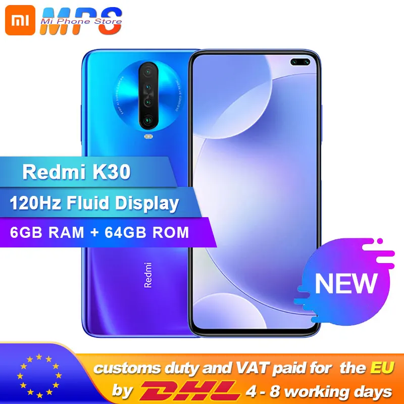 Смартфон Xiaomi Redmi K30 6GB 64GB 4G, Восьмиядерный процессор Snapdragon 730G, камера 64 мп, 120 Гц, жидкий дисплей, 4500 мАч