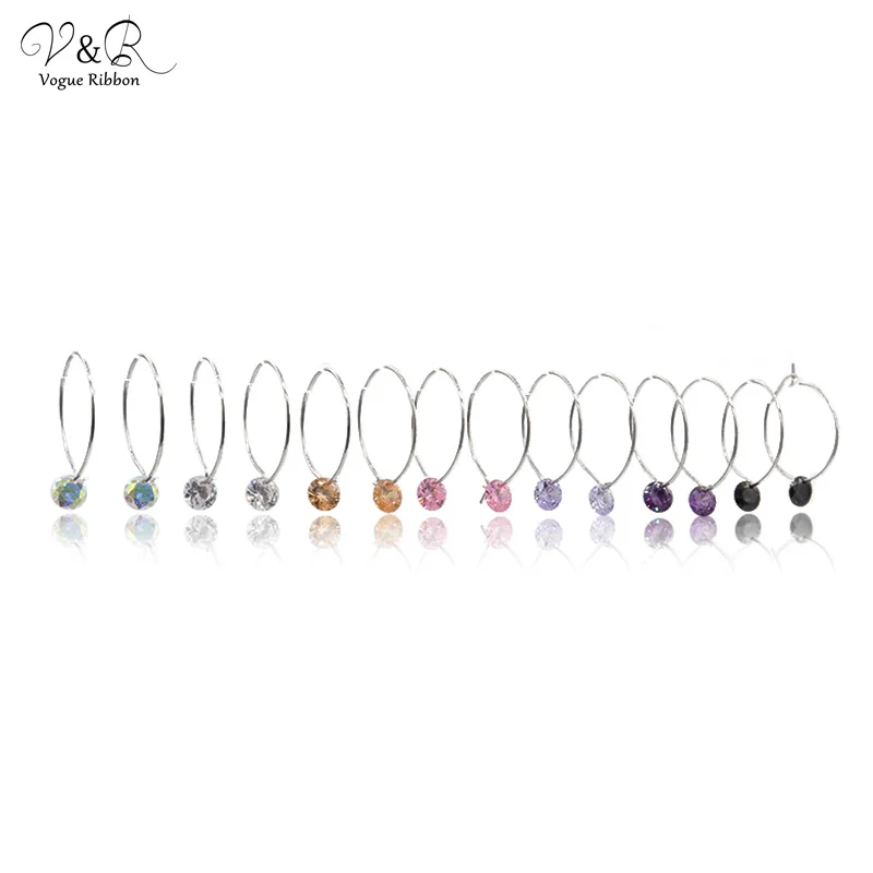 

New Trendy 2020 Earrings Hoops Rhodium Plated Cubic Zirconia Hoop Earring Set Of 7 Pairs Pink Blue Hoop Earrings For Girl Gift