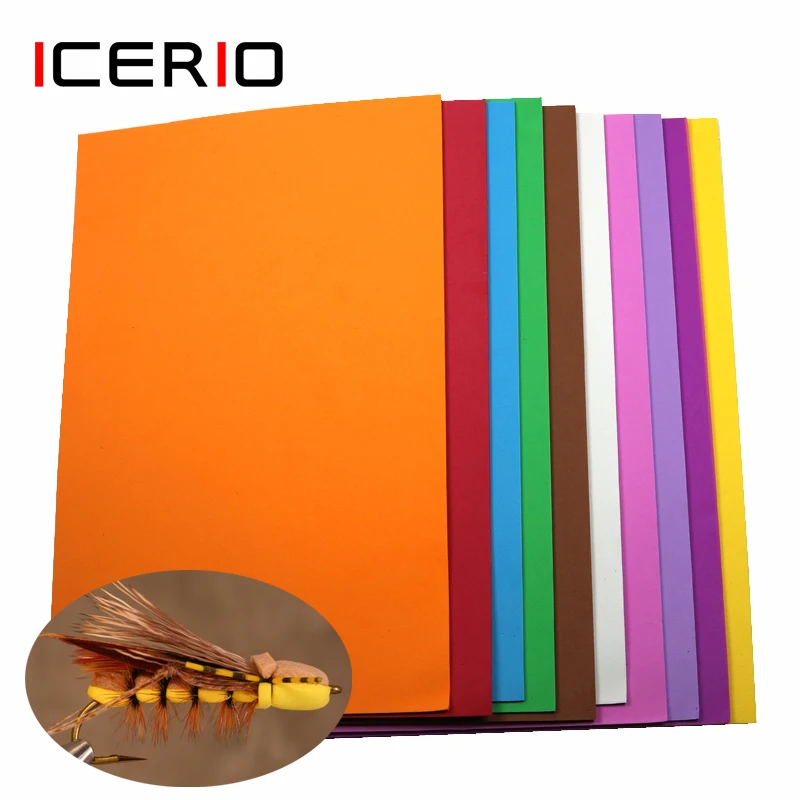 

ICERIO 10 Colors 2mm EVA Foam Paper Ant Grass Hopper Beetle Caddis Fly Tying Material Flies Foam Sheet