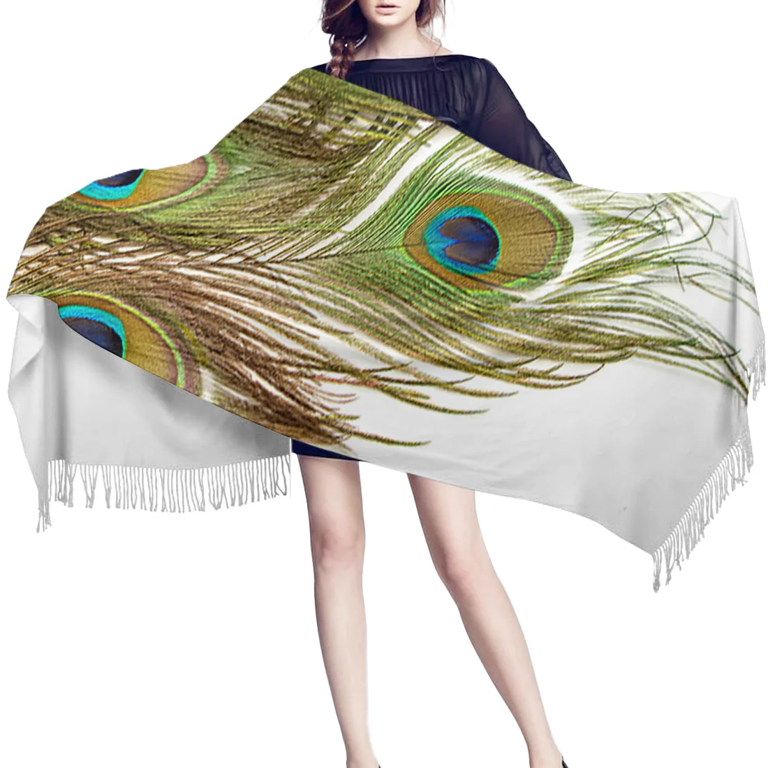 Красивый павлин Совы перьев зеленый Кашемир путешествия Обёрточная бумага шарф