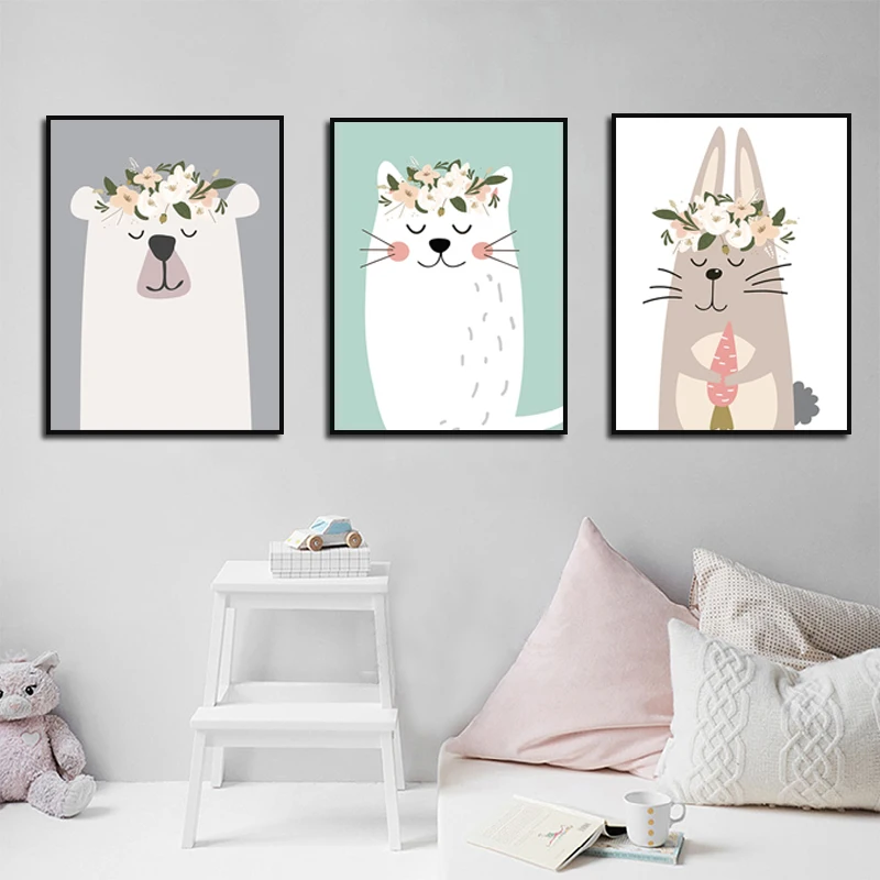 Лесной Животные детская художественная печать пастельных Цвета для маленьких