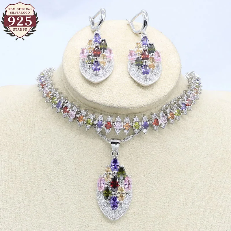 Женский ювелирный набор из серебра 925 пробы разноцветный циркониевый браслет