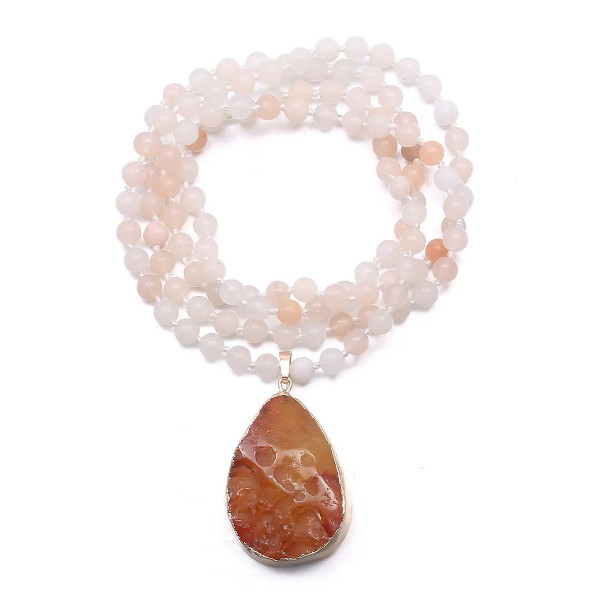 

New Necklace Natural Semi-Precious Stone Pink Aventurine Round Beads Agate Pendant Necklace for Women Men Charm Jewelry Gift
