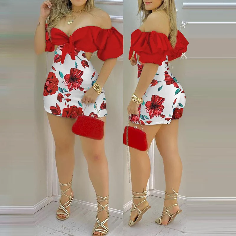 

Women Short Set Floral Tie Front Crop Short Top & Mini Shorts Skirts Set Summer Suit