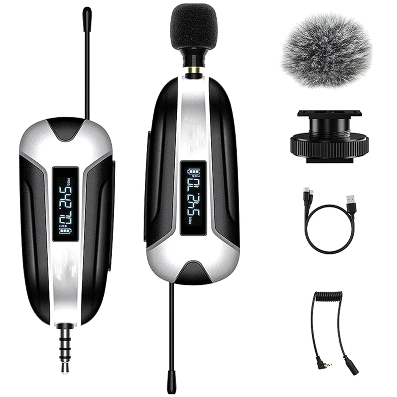 

Wireless Lavalier Microphone System 750MAh Rechargeable Plug-Play Wireless Lapel Lav Mic Set Clip on for iPhone Android