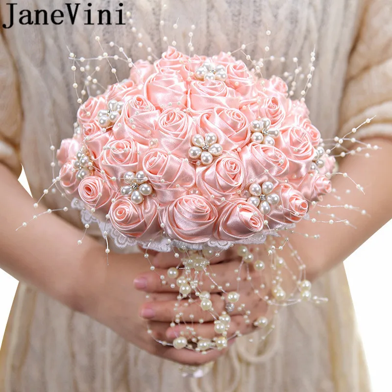 JaneVini 2020 новые цветы невесты атласные розы жемчуг розовый для свадебного букета
