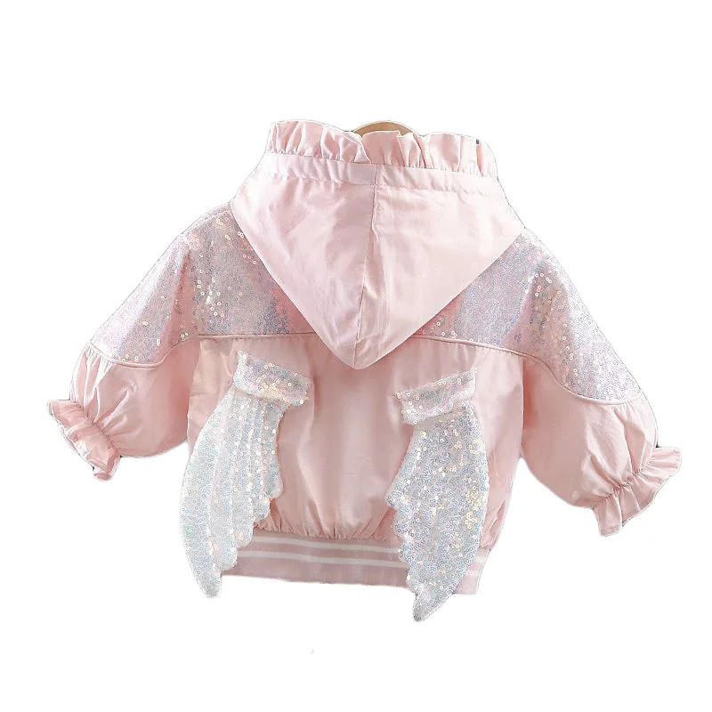 Демисезонная ветрозащитная куртка для девочек с капюшоном и блестками | Детская