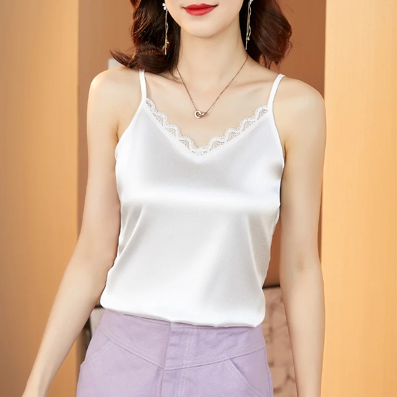 

2021 summer new acetate Satin suspender vest women's sense of design