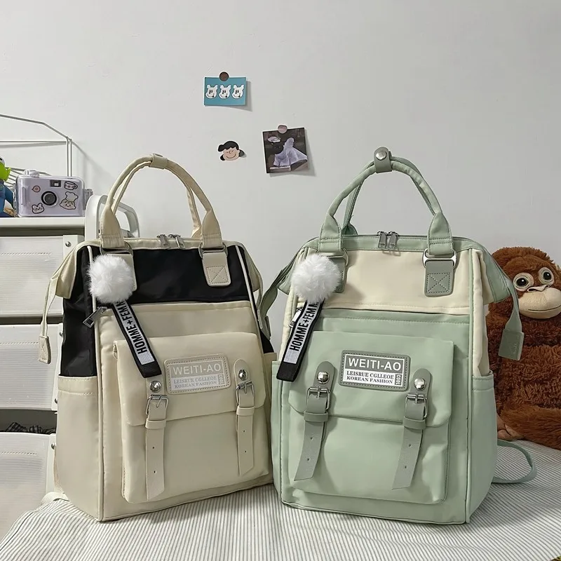 

Fashion Women's Backpack Contrast Color Trend Nylon School Bag For Girls Soft Handle Student Schoolbags Large Travel Backpacks