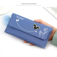 korean fashion butterfly decoration women long wallets 7colour pu leather female coin purse hairball card holder bag snap clutch