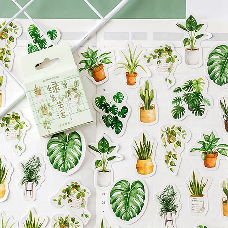 Зеленые растения бумага маленький дневник Мини японские милые коробки наклейки