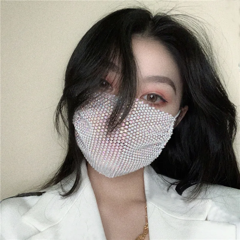 

Diamond mask for women summer full diamond fashion diamond decoration personalized diamond goddess mask mesh flash jewelry mask
