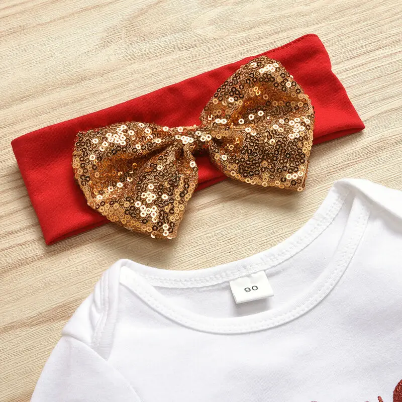 Детская одежда Pudcoco мой 1 й Рождество новорожденный девочка Рождественский