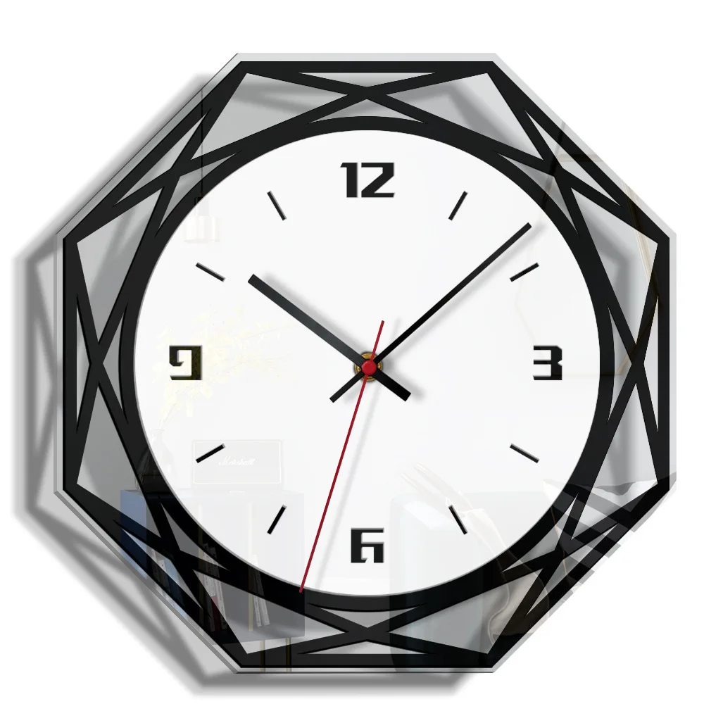 

New hot selling home decoration acrylic wall clock creative black and white transparent clock living room study clock