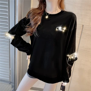 Women's Hoodie Black Round Neck Pullover Long-Sleeved Loose Casual Sequins Hoodie 2019 Fashion Women'S Clothing S M L XL 10 item image