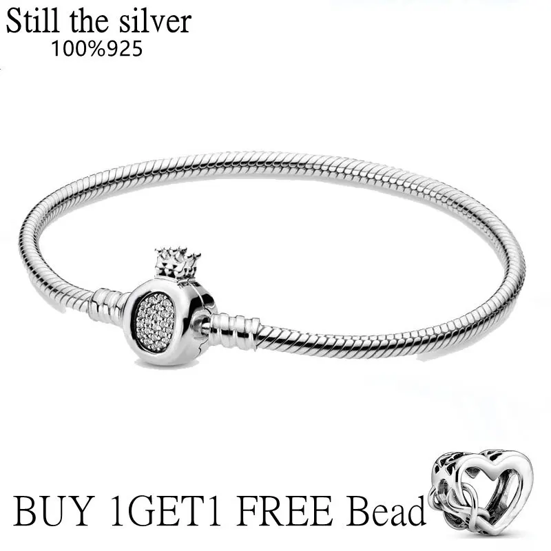 

2021 Hot sale luxury 100% 925 Sterling Silver pan crown Bracelet Snake Chain Bangle Fit Original Charms For Women DIY Jewelry